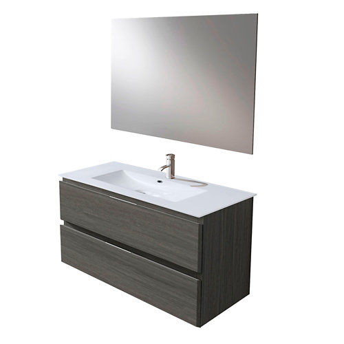 Mueble de baño con lavabo y espejo prima grafito 100 cm de la marca ARMOBANY en acabado de color Gris / plata fabricado en Aglomerado de particulas