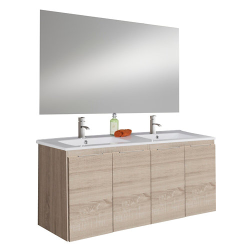 Mueble de baño con lavabo y espejo prima roble claro 119.6x45.5 cm de la marca ARMOBANY en acabado de color Marrón fabricado en Aglomerado de particulas