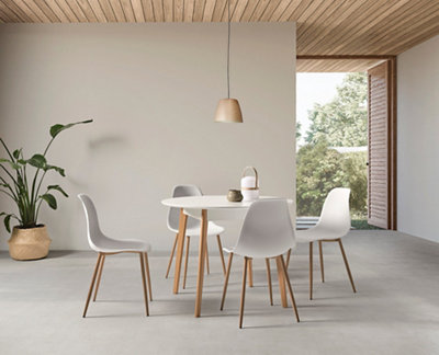 Mesa de cocina redonda blanca y madera Amaya de 100 x 76 x 100 · LEROY MERLIN