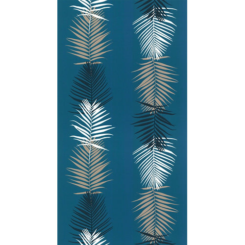 Papel pintado vinílico floral hojas de palmera azul