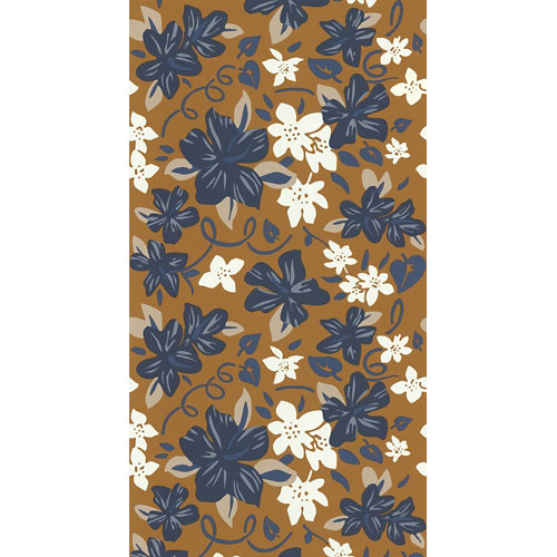 Papel pintado vinílico floral flor hawaiana azul marrón