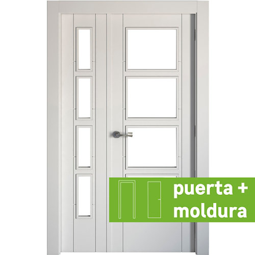 Conjunto de puerta doble cristal noruega blanco 115cm (42,5+72,5) dcha + tapetas