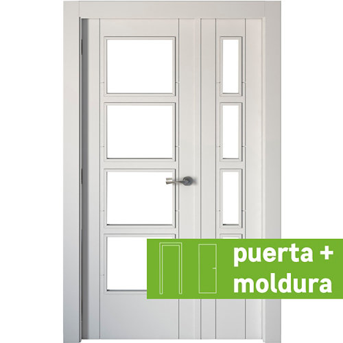 Conjunto de puerta doble cristal noruega blanco 125cm (42,5+82,5) izda + tapetas