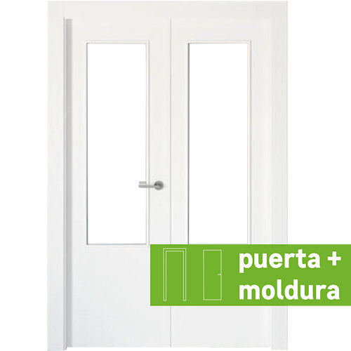 Conjunto puerta doble cristal bari blanca de 125 cm (62,5 + 62,5) izq + tapetas