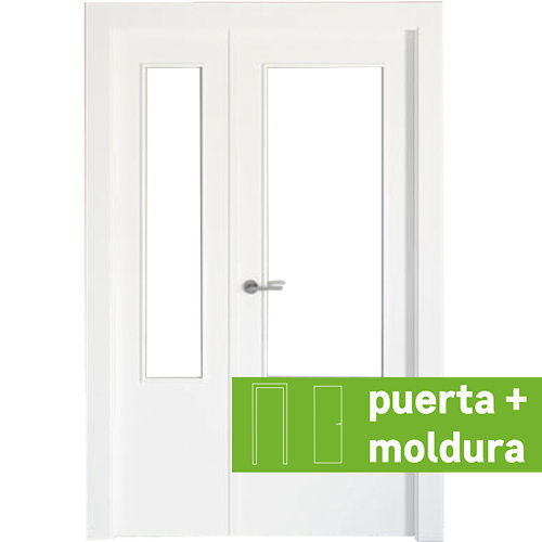 Conjunto puerta doble cristal bari blanca de 115 cm (72,5 + 42,5) dcha + tapetas