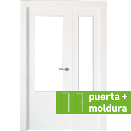 Conjunto puerta doble cristal bari blanca de 125 cm (82,5 + 42,5) izq + tapetas