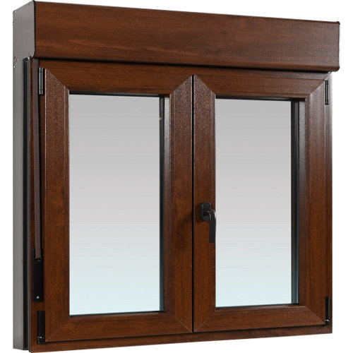 Kit de 5 jambas de mdf haya 90 x 10 mm 27 Ventana pvc artens nogal oscilobatiente persiana 140x139 cm guía