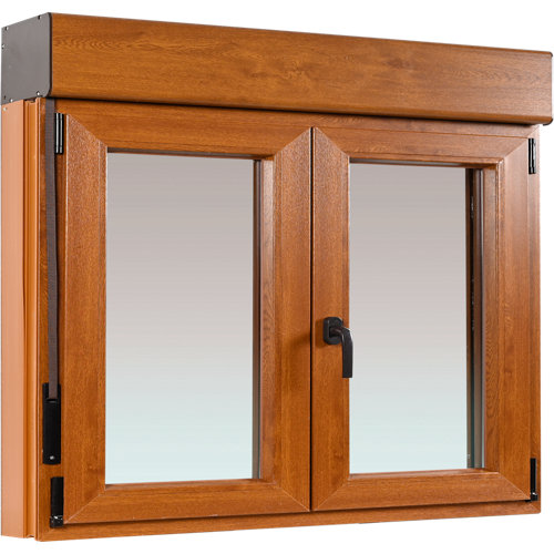 Ventana pvc artens roble oscilobatiente persiana 140x119 cm guía