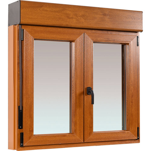 Ventana pvc artens roble oscilobatiente persiana 140x139 cm guía