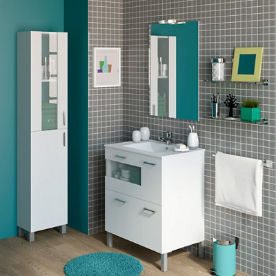 paplinskimoebel Lavabo con armario inferior color blanco 40 x 22 izquierda/derecha mueble de baño 