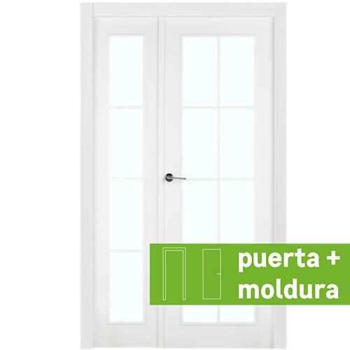 Conjunto puerta doble cristal marsella blanca de 125 cm (82+42) dcha + tapetas