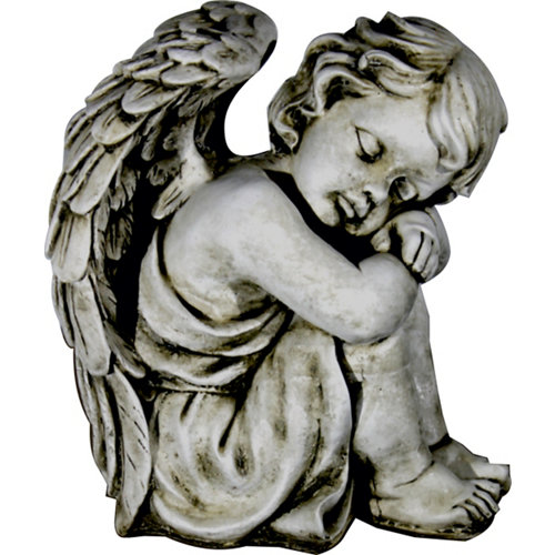 Figura decorativa ángel sentado hacia la derecha de 36 cm ceniza