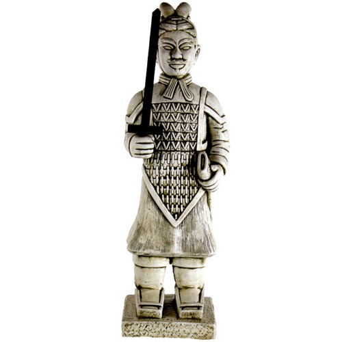 Figura decorativa guerrero chino con espada de 82 cm ceniza