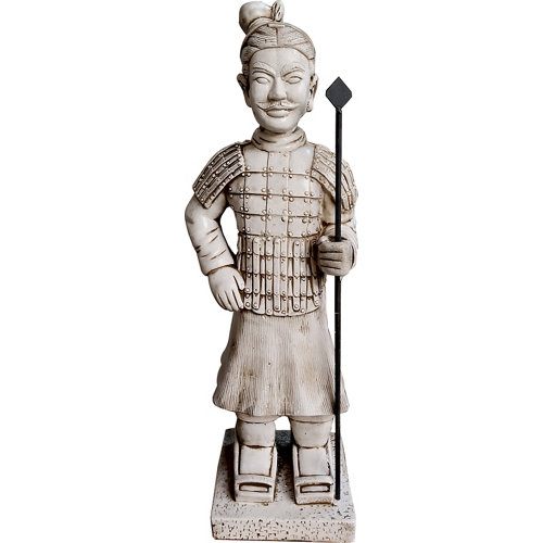 Figura decorativa guerrero chino con lanza de 82 cm ceniza