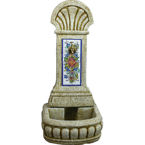 Fuente pilon floral en ocre de la marca DEGARDEN en acabado de color Marrón fabricado en Piedra reconstituida