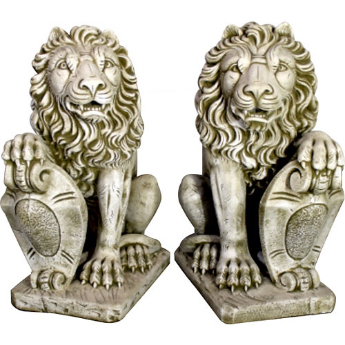 Figura decorativa pareja de leones de 85 cm ceniza de la marca DEGARDEN en acabado de color Marrón fabricado en Piedra reconstituida