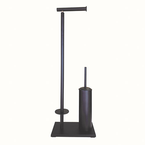 Portarrollo + escobillero cuadrado negro de la marca LAZOS BATH en acabado de color Negro fabricado en Acero inoxidable