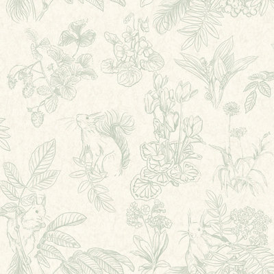 Papel pintado vinílico sin pvc animales Eco Ardillas verde