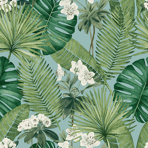 Papel pintado vinílico naturaleza hojas azul