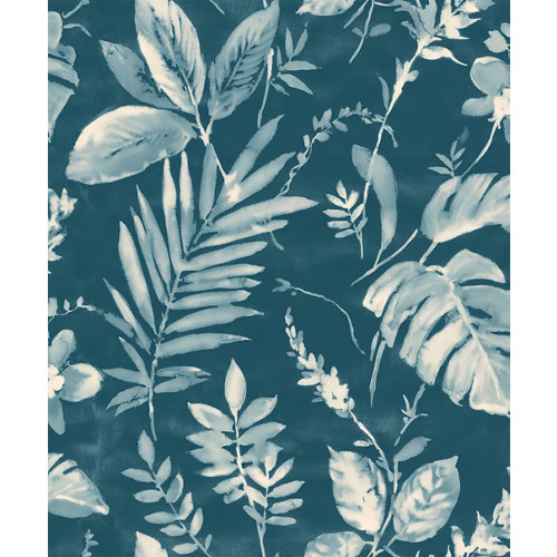 Papel pintado vinílico naturaleza hojas azul
