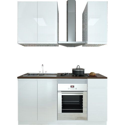 Cocina en kit tokyo blanco brillo 180 cm con 2 módulos altos + 3 módulos bajos