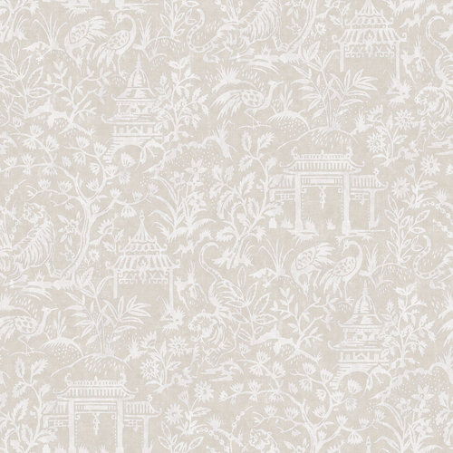 Papel pintado espumante floral jardín pérgolas gris