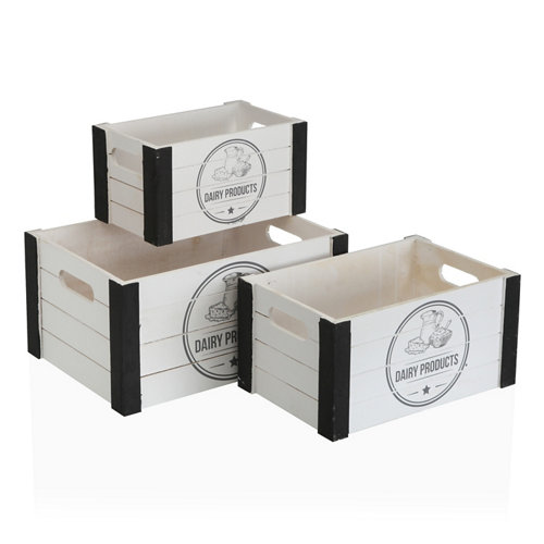 Set de 3 cajas de madera serie dairy en color madera y blanco de 17x35x25 cm
