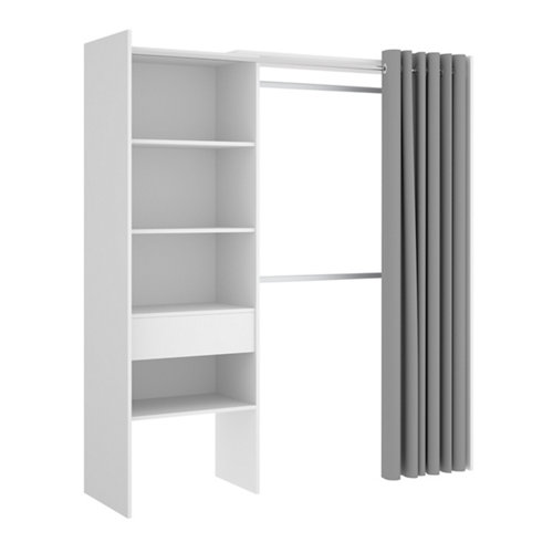 Kit de vestidor sun blanco con un cajón y cortina de 205x160x50cm