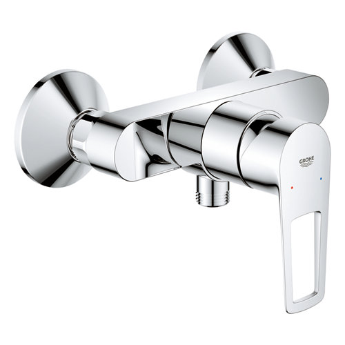 Monomando grohe star loop cromado de la marca con uniones en S y escudo de pared de metal. Medidas: 24 x 15 en acabado de color 2 x 17 fabricado en Gris / plata