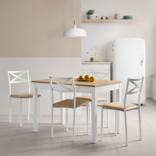 Mesa de cocina atenas en blanco y laminado roble hércules 120x80cm