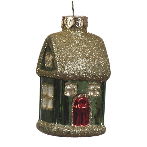 Figura navideña de casa dorada de cristal 3x4,6x7,6 cm