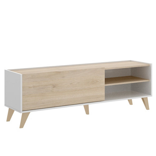 Puerta acristalada doble berna acacia 130x145 d (72+72) cm 24 Mueble de tv nela natural y blanco 47x155x43 cm