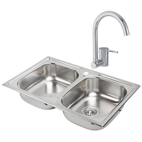 Conjunto fregadero porto 80 x 50 cm y grifo caño abatible delinia