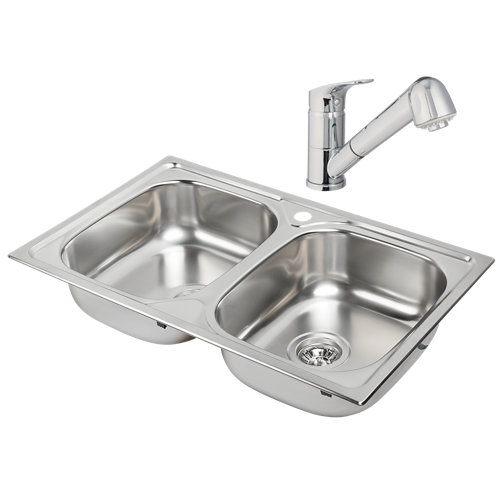 Conjunto fregadero porto 80 x 50 cm y grifo caño bajo extraible delinia