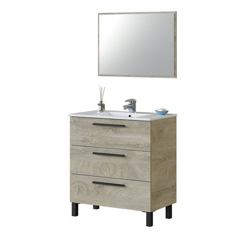 Mueble de baño con lavabo athena roble 80x45 cm de la marca Blanca / Sin definir en acabado de color Marrón fabricado en Aglomerado