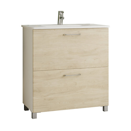 Conjunto de mueble de baño happy reducido 80 roble de la marca RANDAL en acabado de color Blanco fabricado en Aglomerado