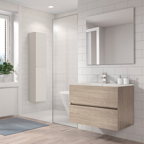 Mueble de baño con lavabo belice 80x45 cm de la marca LAZOS BATH en acabado de color Marrón fabricado en Aglomerado de particulas