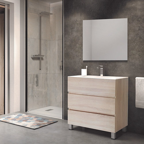 Mueble de baño con lavabo comoro 80x45 cm de la marca LAZOS BATH en acabado de color Marrón fabricado en Aglomerado de particulas