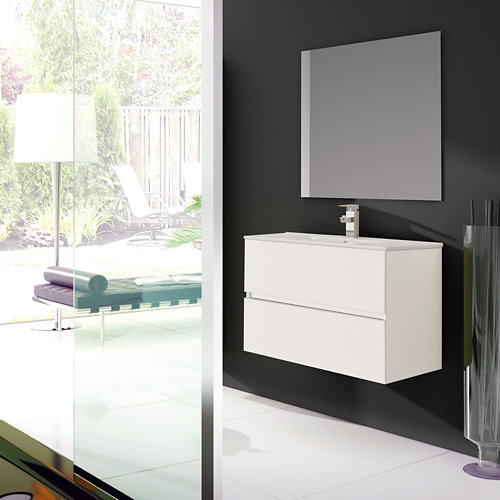 Mueble de baño con lavabo y espejo belice 70x45 cm de la marca LAZOS BATH en acabado de color Blanco fabricado en Aglomerado de particulas