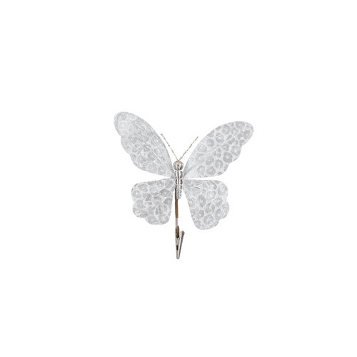 Adorno colgante de navidad clip mariposa poliéster plata 16x14 cm