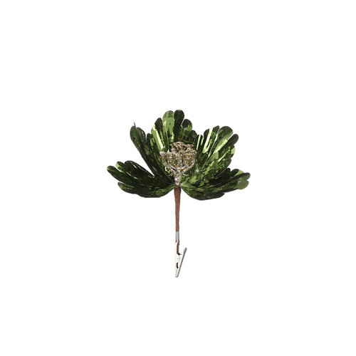 Adorno colgante de navidad flor hibiscos polietileno verde 8x14 cm