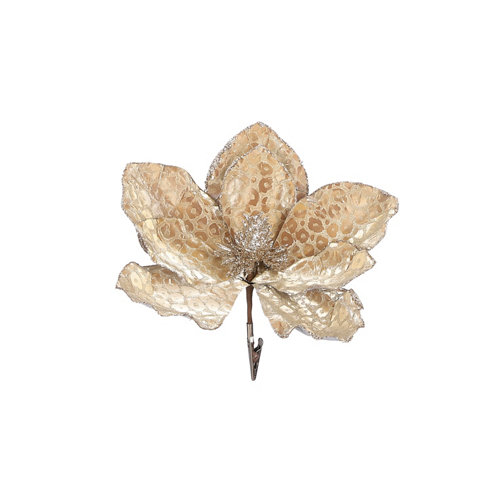 Adorno colgante de navidad clip magnolia poliéster champagne 4x18 cm