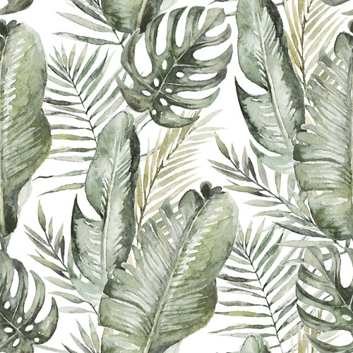 Papel pintado autoadhesivo aspecto texturizado floral tropicalia verde