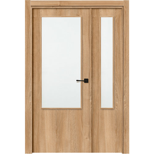 Puerta lisboa plus roble apertura izquierda con cristal de 11x115 cm