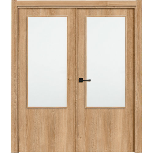 Puerta lisboa plus roble apertura derecha con cristal de 11x145 cm