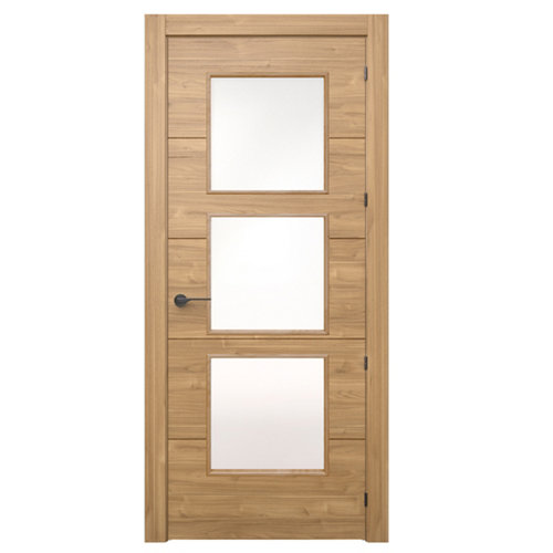 Puerta berna slow plus nogal apertura izquierda con cristal de 7x72,5cm