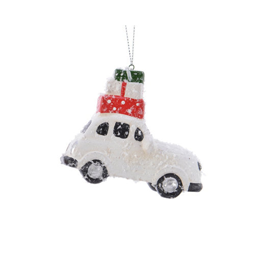 Adorno colgante de navidad carro blanco rojo 4.5x8.5x7 cm