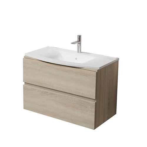 Mueble de baño con lavabo eclipse 2c 80 cm roble de la marca ARMOBANY en acabado de color Beige fabricado en Aglomerado de particulas