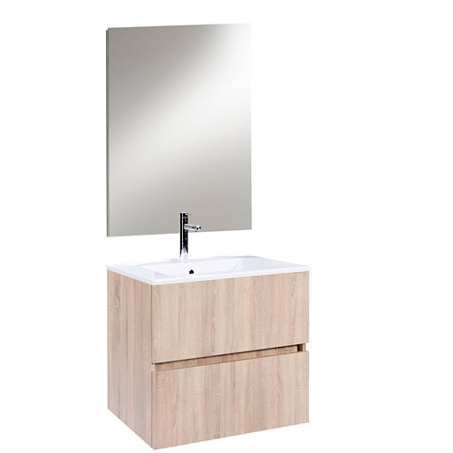 Mueble de baño con lavabo y espejo zoe roble claro 60 cm de la marca ARMOBANY en acabado de color Beige fabricado en Aglomerado de particulas