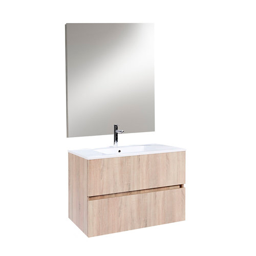 Mueble de baño con lavabo y espejo zoe roble claro 80 cm de la marca ARMOBANY en acabado de color Beige fabricado en Aglomerado de particulas